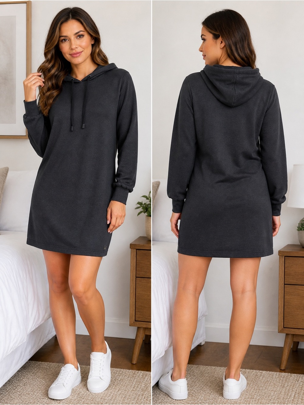 Calvin Klein Dark Navy Blue/Gray Hoodie Dress with Light Gray Inner Lining M